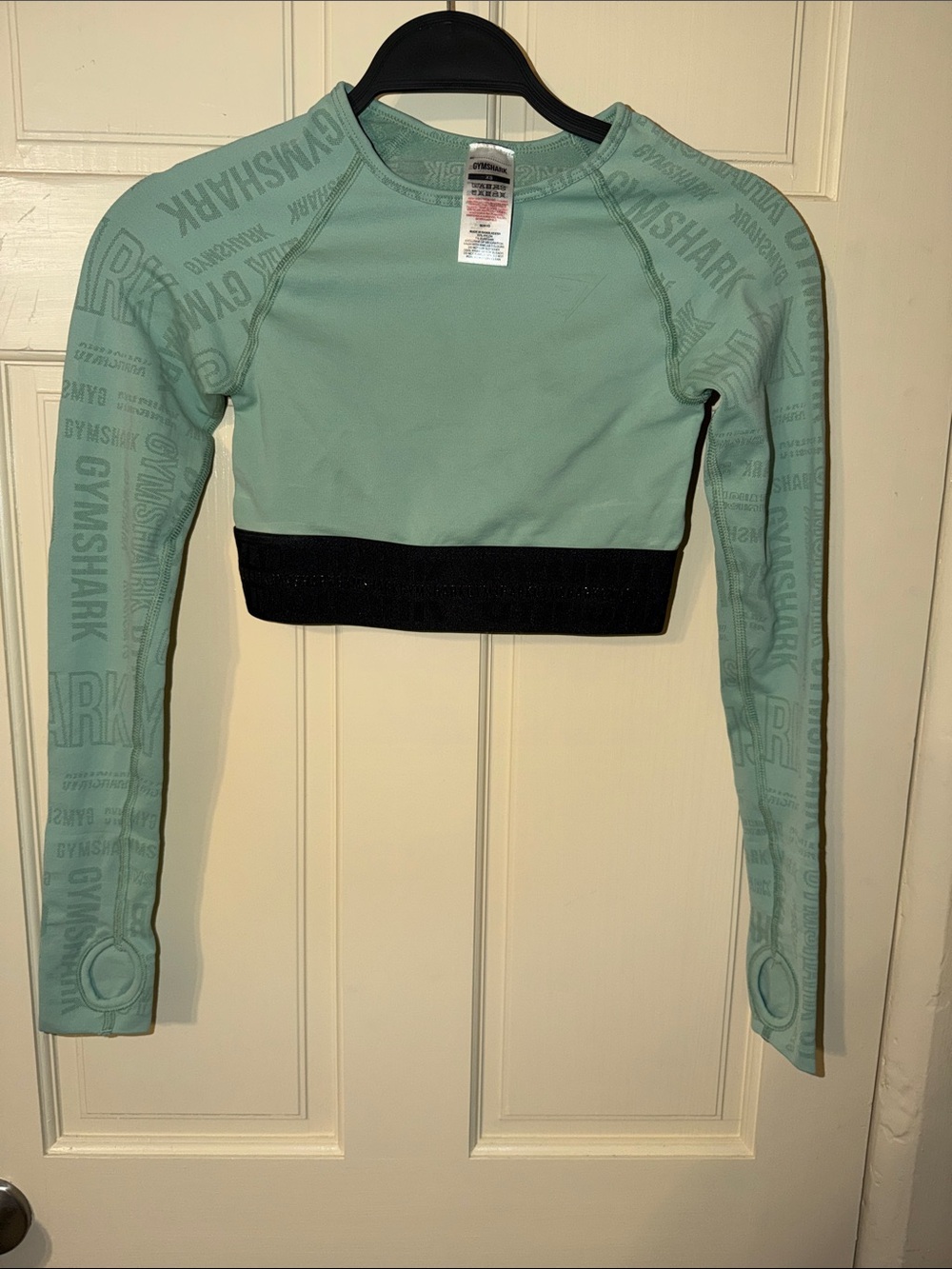 Gymshark Mint Green Long-Sleeve Cropped Top with Black Hem